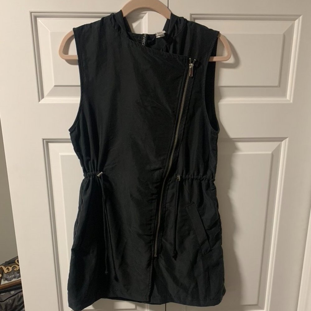 Asymmetrical Vest with cinched waist and hood